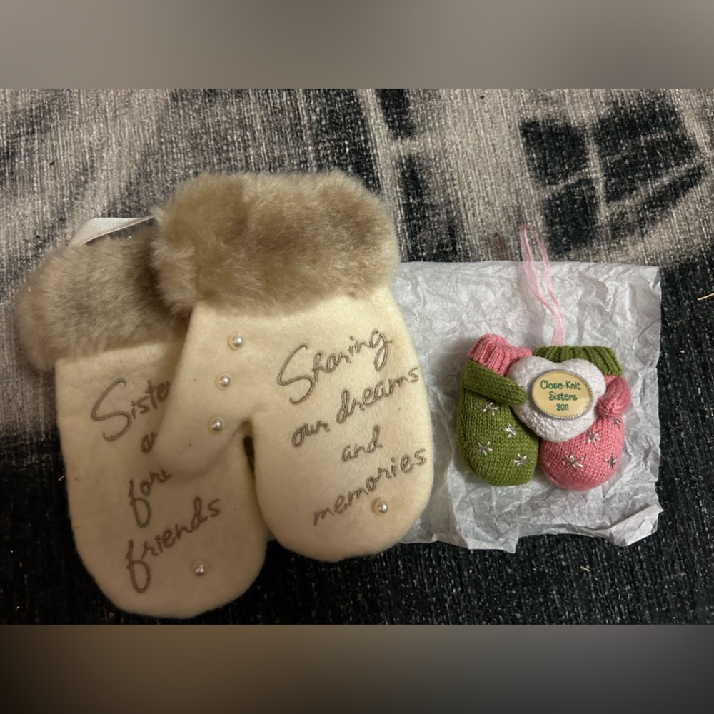 Hallmark and Carlton Sister mittens ornaments EUC